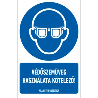 Védőszemüveg használata kötelező! matrica / tábla (ISO 7010-M004 piktogram + felirat)