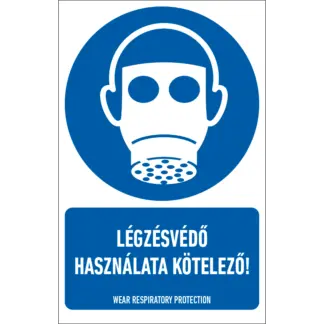 Légzésvédő használata kötelező! matrica / tábla (ISO 7010-M017 piktogram + felirat)