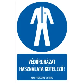 Védőruházat használata kötelező! matrica / tábla (ISO 7010-M010 piktogram + felirat)