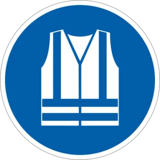 Láthatósági mellény viselése kötelező! matrica (ISO 7010-M015 piktogram)