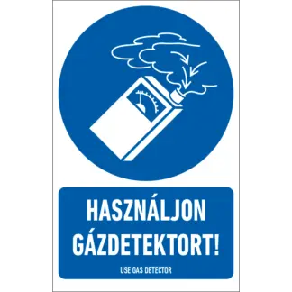 Használjon gázdetektort! matrica / tábla (ISO 7010-M048 piktogram + felirat)