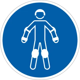 Rollersport védőeszközök viselése kötelező! matrica (ISO 7010-M049 piktogram)