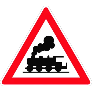 Sorompó nélküli vasúti átjáró KRESZ közlekedési tábla