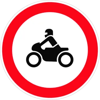Motorkerékpárral behajtani tilos! KRESZ közlekedési tábla