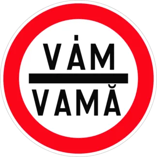 Kötelező megállás (vám/román) KRESZ közlekedési tábla