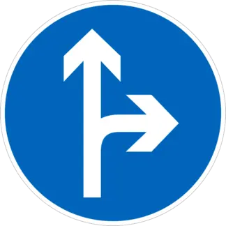 Kötelező haladási irány (egyenesen és jobbra) KRESZ közlekedési tábla