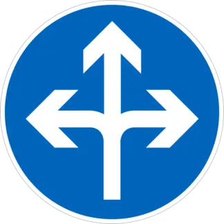 Kötelező haladási irány (balra+egyenesen+jobbra) KRESZ közlekedési tábla