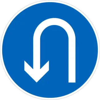 Kötelező haladási irány (megfordulás) KRESZ közlekedési tábla