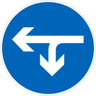 Kötelező haladási irány (balra és megfordulás) KRESZ közlekedési tábla