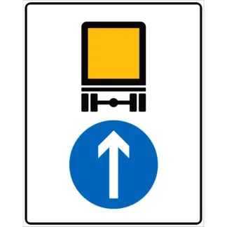 Kötelező haladási irány veszélyes anyagot szállító jármű  részére (egyenesen) KRESZ közlekedési tábla