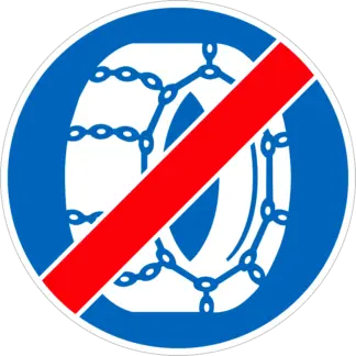 Kötelező hólánchasználat vége KRESZ közlekedési tábla