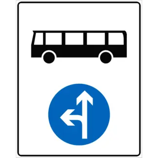 Kötelező haladási irány autóbuszoknak KRESZ közlekedési tábla