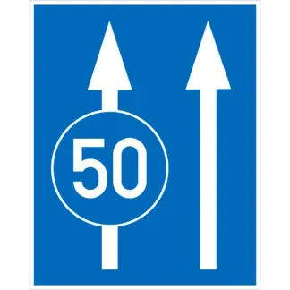 Egy forgalmi sávra érvényes kötelező legkisebb sebesség KRESZ közlekedési tábla
