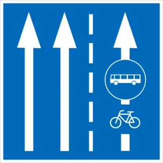 Autóbusz- és kerékpár-forgalmi sáv kezdete KRESZ közlekedési tábla