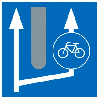 Kerékpárút kezdetének előjelzése KRESZ közlekedési tábla