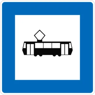 Villamos megállóhely KRESZ közlekedési tábla