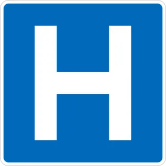 Kórház KRESZ közlekedési tábla