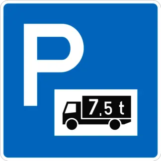 Várakozóhely a közlekedési korlátozás alá eső nehéz tehergépkocsik részére KRESZ közlekedési tábla
