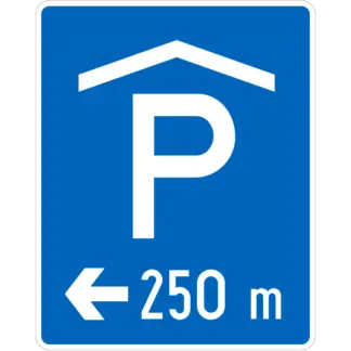 Parkolóház előjelzése KRESZ közlekedési tábla