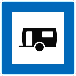 Lakókocsik részére kijelölt hely KRESZ közlekedési tábla