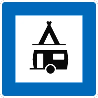 Táborozásra és lakókocsik részére kijelölt hely KRESZ közlekedési tábla