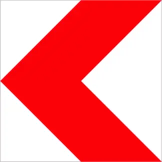 Négyzet alakú iránytábla (balra) KRESZ közlekedési tábla