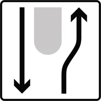 Forgalomcsillapító középsziget KRESZ közlekedési tábla