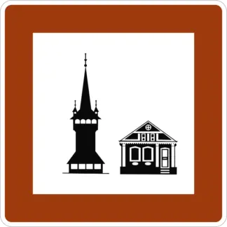 Népi építészeti emlék KRESZ közlekedési tábla