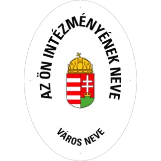 Ovális intézménynév-tábla címerrel