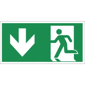 Menekülési út le (bal) matrica / tábla (ISO 7010-E001 piktogram)