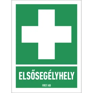 Elsősegélyhely matrica / tábla (ISO 7010-E003 piktogram + felirat)