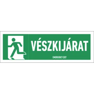 Vészkijárat matrica / tábla (ISO 7010-E001 piktogram + felirat)