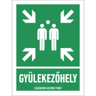 Gyülekezőhely matrica / tábla (ISO 7010-E007 piktogram + felirat)