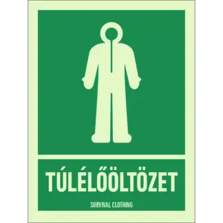 Túlélőöltözet utánvilágító matrica (ISO 7010-E056 piktogram + felirat)