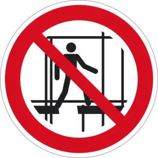 A félkész állványzat használata tilos! matrica (ISO 7010-P025 piktogram)