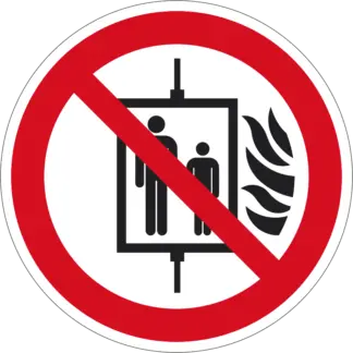 Tűz esetén a liftet használni tilos! matrica (ISO 7010-P020 piktogram)