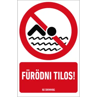 Fürödni tilos! matrica / tábla (piktogram + felirat)