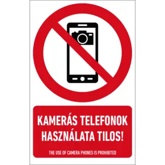 Kamerás telefonok használata tilos! matrica / tábla (piktogram + felirat)