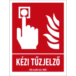 Kézi tűzjelző matrica / tábla (ISO 7010-F005 piktogram + felirat)