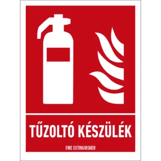 Tűzoltó készülék matrica / tábla (ISO 7010-F001 piktogram + felirat)