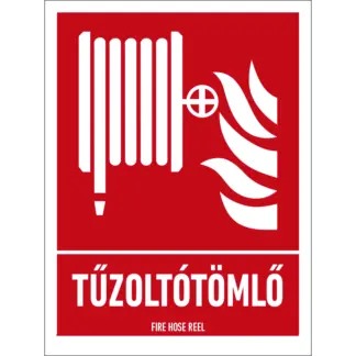 Tűzoltótömlő matrica / tábla (ISO 7010-F002 piktogram + felirat)