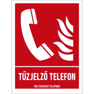 Tűzjelző telefon matrica / tábla (ISO 7010-F006 piktogram + felirat)