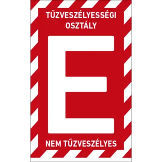 E tűzveszélyességi osztályba sorolt helyiség matrica / tábla (felirat)