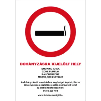 Dohányzásra kijelölt hely (5 nyelvű