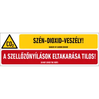 Szén-dioxid-veszély! A szellőzőnyílások eltakarása tilos! matrica (felirat)