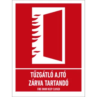 Tűzgátló ajtó csukva tartandó matrica / tábla (piktogram + felirat)