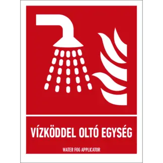 Vízköddel oltó egység matrica / tábla (ISO 7010-F011 piktogram + felirat)