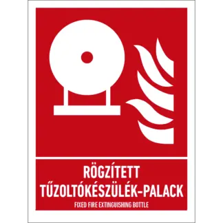 Rögzített tűzoltókészülék-palack matrica / tábla (ISO 7010-F013 piktogram + felirat)