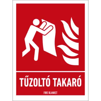 Tűzoltó takaró matrica / tábla (ISO 7010-F016 piktogram + felirat)