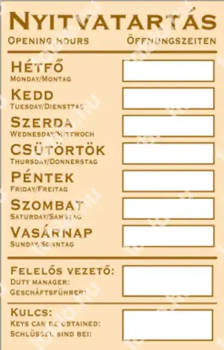 Nyitvatartás matrica / tábla (bézs/barna
